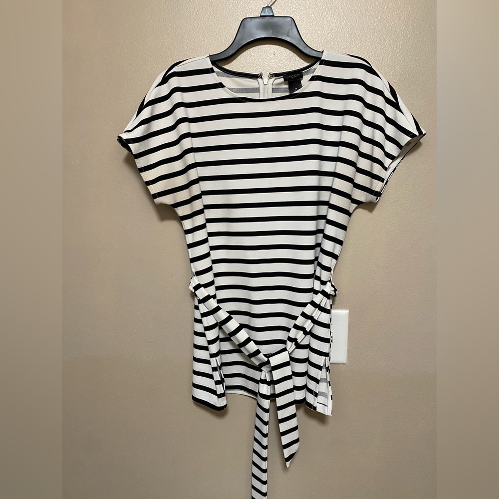 Ann Taylor Factory Large White Black Stripe Shirt